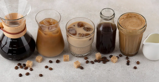 various cold brew coffees next to each other on counter